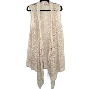 Extra Touch Womens XL Cream Crochet Fringe Vest Boho Western Festival